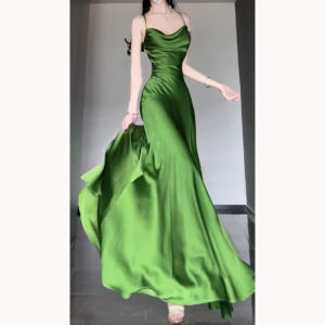Váy Xanh Cạp Cao Kiểu Pháp Thanh Lịch Cho Tiệc Cưới Mùa Hè 2024 Váy Dài Không Tay Kiểu Dáng Chữ a Không Cần Đóng Cài