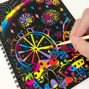 Rainbow Scratch Paper Note Childrens Art Book Black DIY Rainbow Art Paper Card Neon Scratch Book Color Drawing Scratch Book