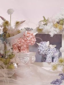 MEKANSM Mainan Ornamen Fantasi Dan Hadiah Kreatif Blok Bangunan Pot Keranjang Bunga Bunga Blok Bangunan Partikel Kecil Unicorn