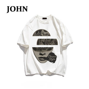 John Áo thun cotton nguyên chất cỡ lỡn Áo thun cotton nguyên chất nặng in tranh sơn dầu xu hướng mùa hè nam áo ngắn tay rộng