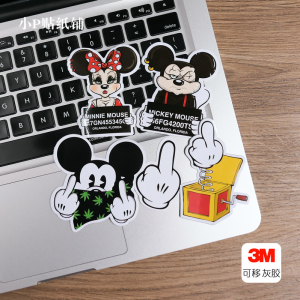 Travel Themed Mickey Mouse Laptop Sticker Decal Set Funny Grey Glue Free Waterproof Notebook Computer Label