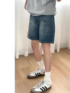 Retro Blue High Waist Wide Leg Jeans Shorts Women Summer Loose plus Size Pear Shape Body Slimming Five-Quarter Length Pants