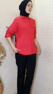 Kemeja Formal Stretch Panjang Merah Wanita