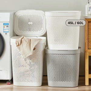 Ready Stock 15-20pcs 45L/60L Clothes Storage Basket with Detachable Lid Cover Handle Ikea Aesthetic Big Laundry Organizer Toy Sport Equipment Dirty Clothes Waterproof Space Saving Large Washing Machine Murah Bakul Cuci Baju Letak Simpan Baju Kotor