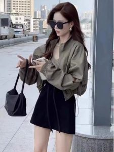 Small Sized Mans Wear a Whole Suit Womens Autumn Fashion Slim Looking Shirt High Waist Skirt Denim Casual Wear Match Two-piece Set