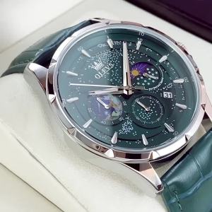 OLEVS | Đồng Hồ Đeo Tay Chống Nước OLEVS Full Green Dành Cho Nam Có Chức Năng Ngày Tự Động Chuyển Động Bằng Thạch Anh Dây Đeo Bằng Da Bằng Thép Không Gỉ Đồng Hồ Đeo Tay Sang Trọng Với Kim Dạ Quang