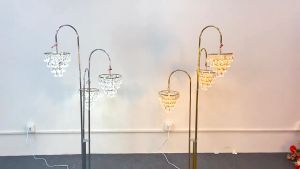 【COD】Wedding Lights 1.5M Props 3 Elegant 3-Headed Gold Crystal Candelabra - Wedding Walkway Stand with LED Lights Acrylic Crystals