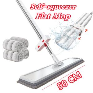 Mop 50cm Self sequencer Mop With Microfiber Fiber Cloth Lazy Flat Mop Household Cleaning Tools Magic Mops