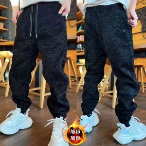 Mens Winter Thickened Fleece Lined Casual Pants Particle Velvet Trousers Fashionable Loose Fit Youthful Style Polyester Fabric