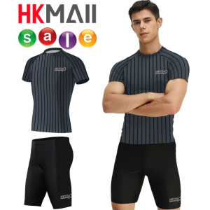 ชุดว่ายน้ำผู้ชาย เสื้อพร้อมกางเกง ผ้าไม่หนาไม่บาง ใส่แล้วไม่ร้อน ระบายอากาศได้ดี ผ้าโพลีเอสเตอร์ สินค้าพร้อมส่งในไทย