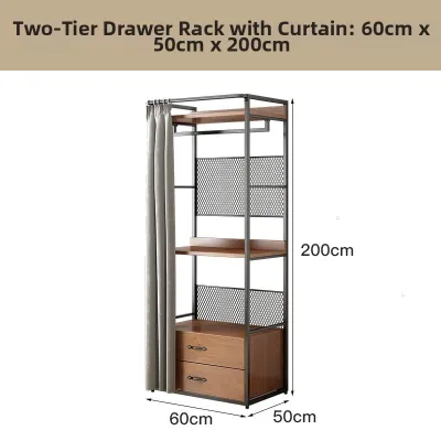 Open Metal Clothes Rack for Walk-in Closet Curtained