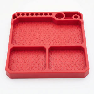 OGRC Silicone Tool Tray RC Parts Organizer RC Screw Storage Plate Screw Holder Mat (160×160mm) - Red/Black