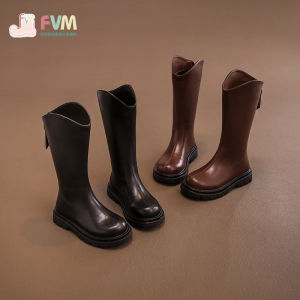 Princess Style Fleece Lined High Top Childrens Boots Girls Shoes Fashionable Long Boots Autumn Winter Kids Leather Boots