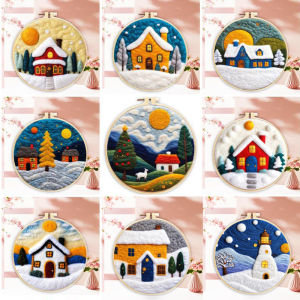 Handmade Wool Felt Painting Deer Forest Snow Scene Yarn Art Birthday Gift for Girls DIY Material Kit Home Sewing Crafts