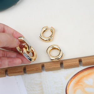 Fashionable Double Chain Geometric Earrings Yellow Gold Plated Two-Way Wear Palladium Color Alloy Ear Jewelry for Women