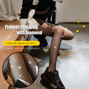 ถุงน่องตาข่ายเซ็กซี่ประดับเพชรถุงน่องเซ็กซี่บางถุงน่องสีดำถุงน่องป้องกันตะขอของผู้หญิงถุงน่อง Fishnet สีดำ