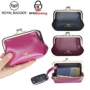 Royal Bagger Tempat Kartu & Dompet Koin Retro Kiss Lock RFID untuk Wanita Tas Lipstik Kecil dari Kulit Asli Dompet Mini Fashion 3243