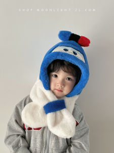 Super Wings Kids Hat Scarf One-Piece Hat Two-Piece Set Winter Fleece-lined Thick Windproof Heattech Male and Female Baby