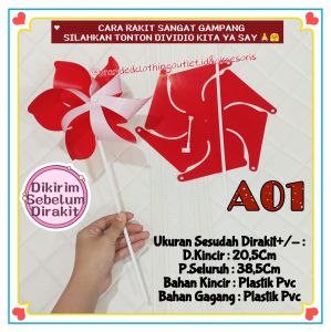 (1PCS) KINCIR ANGIN MERAH PUTIH HUT RI / MAINAN KINCIR ANGIN MERAH PUTIH DIRGAHAYU 17 AGUSTUS / KINCIR DEKORASI HIASAN SEPEDA TAMAN / RED WHITE PINWHEEL / KPK7580