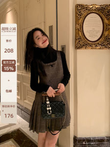 High Waist Pleated Strap Dress Womens Autumn New Butterfly Knot Hollow Design Vest Dress Korean Style A-Line Skirt Dress