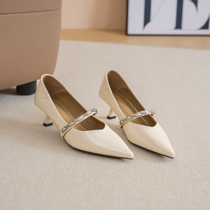 Soft Leather Pointed Toe High Heels Womens New 2025 Diamond Buckle Semi-Up Booties Female Thin Heel 5CM Comfortable Shoes