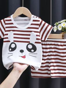 Childrens Summer Cotton Cartoon T-Shirt Shorts Set Baby Boy Girl Two-Piece Outfit Comfortable Breathable Clothing