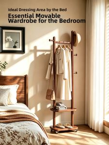 TINGXU | Moveable Solid Wood Coat Rack Home