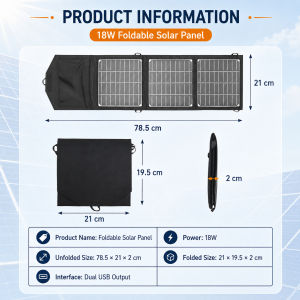 18W Foldable Solar Panel Charger Dual USB Portable Monocrystalline Solar Charger for Camping Hiking Travel Emergency