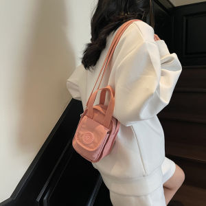 Fashionable Mini Canvas Shoulder Crossbody Bag for Women with Phone Pocket Casual Style Solid Color Nylon Fabric Handbag