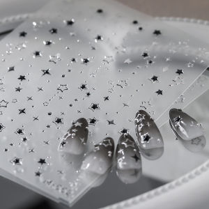 1Pc 5D Relief Silver Black Star Nail Art Sticker Gilding Hollow Starlight/Meteor Adhesive Nail Decals DIY Nails Pentagram Slider