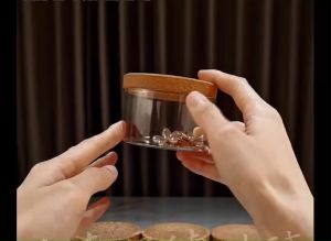 โหลมีฝาปิด โถมีฝาปิด โหลอเนกประสงค์ ขวดโหลแก้วฝาไม้ โหลแก้วมีฝาปิด ชุด 5 ใบ+ถาดวาง แก้ว ไม้ก๊อก เลเซอร์ฝาฟรี