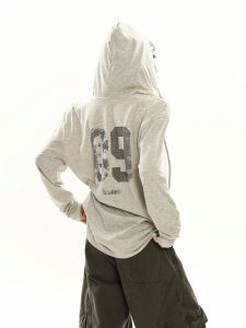 Chen Zhanlao Store American Hot Girl Letter Print V-Neck Hooded Sun Protection Cover up Loose Casual Top for Women