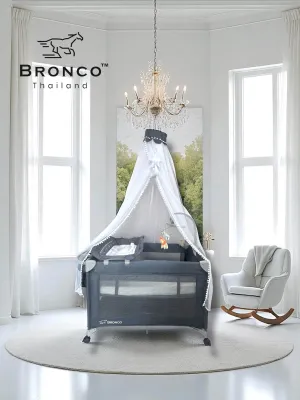 เตียงนอนเด็กBRONCO COZY PLAYARD•ไกวได้•เปิดข้างได้•เป็นคอกเล่นได้)