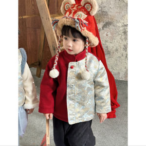 Thickened Fleece Red Cotton Padded New Year Clothes for Boys Childrens Traditional Chinese Style Tang Costume Winter Celebration Outfits