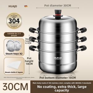 HUAJIDA | Household New 3-Tier Stainless Steel Steamer Gas & Electric Stoves Dedicated