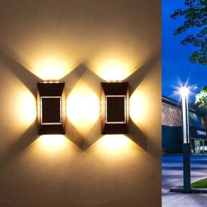 LED Solar Powered Wall Lamp Four Sides Glowing Wall Light Outdoor Waterproof Lamp Villa Fence Courtyard Balcony Lighting