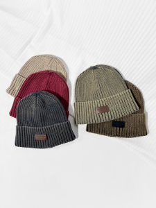 American Retro Distressed Knitted Hat Womens Fall and Winter Heattech Earflaps Woolen Hat Big Head Circumference Thick Toque Beanie Hat Men