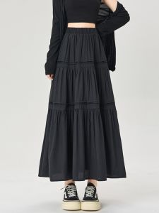 Black Asymmetrical High Waist A-Line Midi Skirt Womens Spring Autumn Small Size Slimming Large Flounce Umbrella Skirt