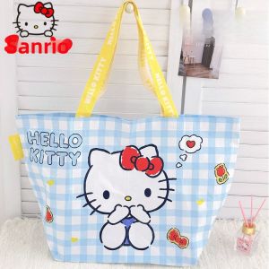 Sanrio | Túi Đựng Đồ Dung Tích Lớn In Hình Hello Kitty Họa Tiết Da Báo Túi Tote Dệt Chống Thấm Thân Thiện Với Môi Trường Túi Đeo Vai Kẻ Sọc Hoạt Hình Chính Hãng Dành Cho Cả Nam Và Nữ