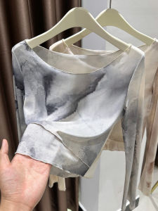 Ice Silk Sun Protection Base Shirt Womens Mesh Summer Fashion Inner Wear One Shoulder Large round Neck Thin Shark Clothing Dyed Short Top