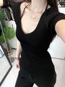HUOLISI | Black V-Neck Short Sleeve T-Shirt