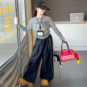 MPW | Girls Cotton Pants Set Korean Style Fashionable Base Layer Middle Big Childrens Spring Autumn Wear MPW Casual Two-Piece Suit