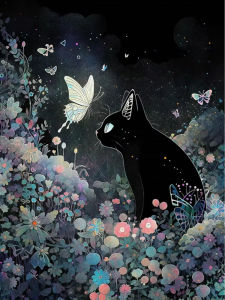 Jigsaw Puzzle for Adults 1000Pieces Cat Butterfly Floral Artwork Mindful Game Stress Relief Decor Gift
