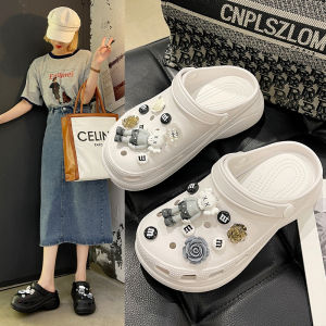 รองเท้าแตะแบบสวมส้นหนาแฟชั่นสำหรับผู้หญิงในช่วงฤดูร้อน รองเท้าแตะชายหาดกันลื่น ทรงหัวมน ส้นสูงพิเศษ สไตล์สตรีท รองเท้าแตะแบบสวม EVA