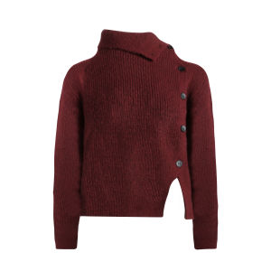 NAPSNAPS | Áo Sweater Đan Cổ Cao Thiết Kế Retro Màu Đỏ