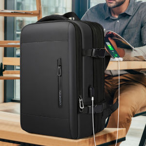 Business Travel Backpack for Men Expandable Water Resistant Backpack with USB Black Laptop Backpack 15.6 Inch for College Work