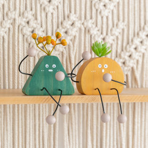 Adorable Table Dolls TV Cabinet Decorative Hanging Foot Doll Healing Shelf Hole Board Decoration Artistic Wooden Cartoon