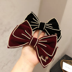 Autumn Winter New Double Layer Butterfly Knot Pearl Edge Velvet Hair Clip Half Head Pearl Top Clip Fashionable Girls Hair Accessories
