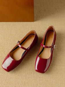 French Vintage Thick Heel Mary Janes Womens Shoes Soft Bottom Genuine Leather Square Head Medium Heel Spring New Style