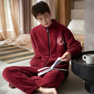 Couples Fleece Lined Coral Velvet Sleepwear Thickened Integrated Design Home Clothes for Men And Women Winter Warm Pajamas